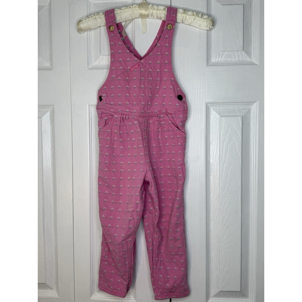 Vtg OshKosh B'Gosh Vestbak‎ Girls 4T Toddler Overalls Romper Pink w/ Flowers